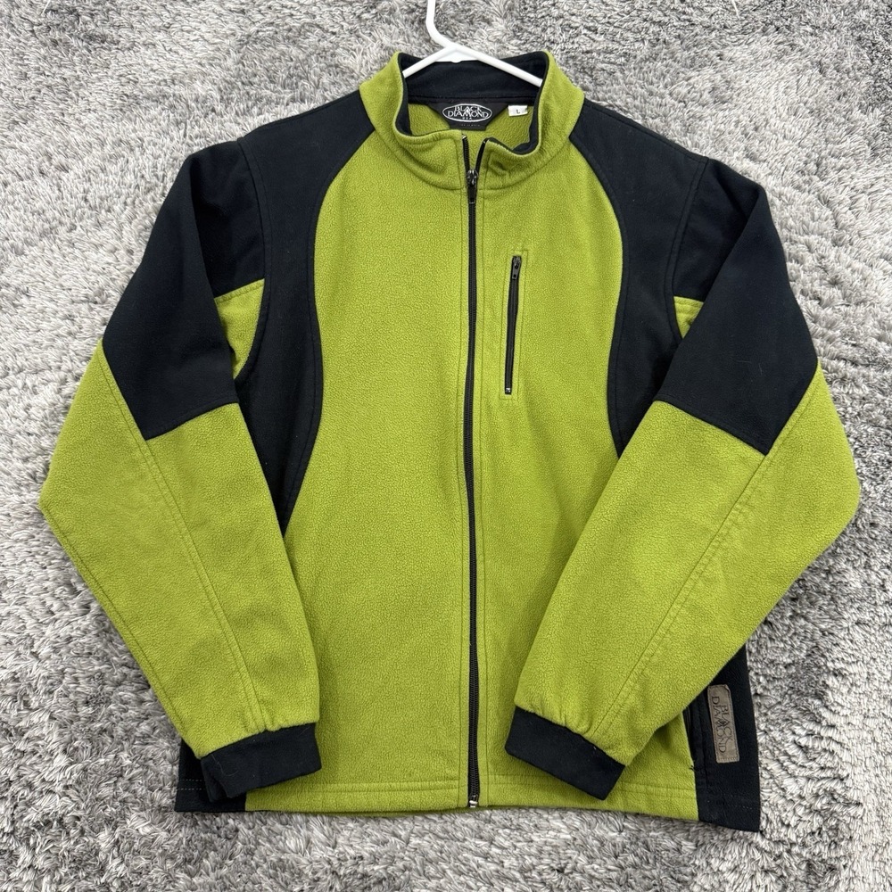 Black Diamond Jacket Women's Large Black Green Fleece Full Zip USA Outdoors